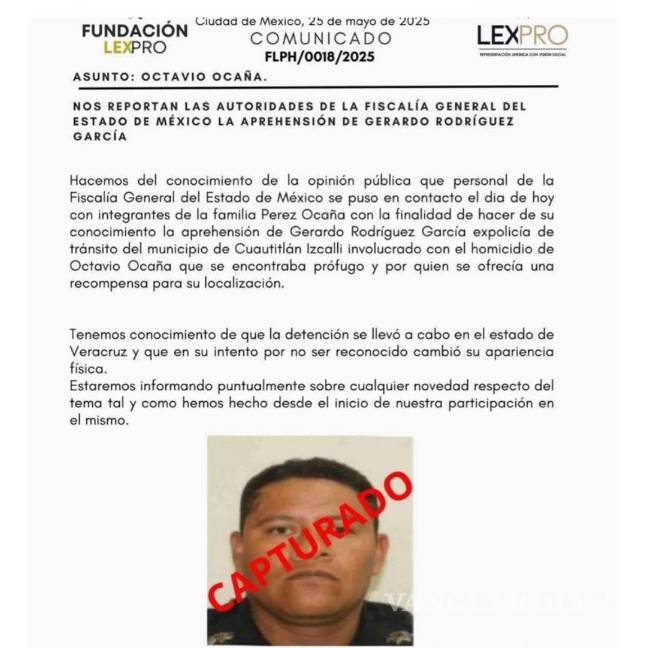 $!Caso de Octavio Ocaña: Fiscalía del Edomex confirma detención de expolicía implicado en homicidio