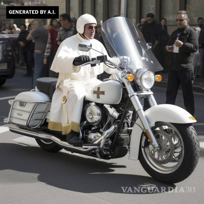 $!Una imagen generada por IA que muestra al Papa Francisco, con casco en una motocicleta.