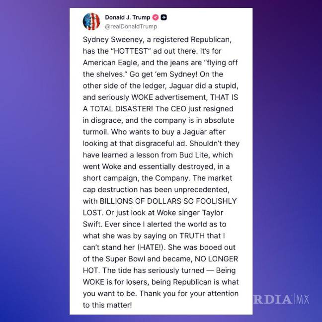 $!Donald Trump expresó su apoyo a la actriz y criticó la publicidad progresista de otras marcas.