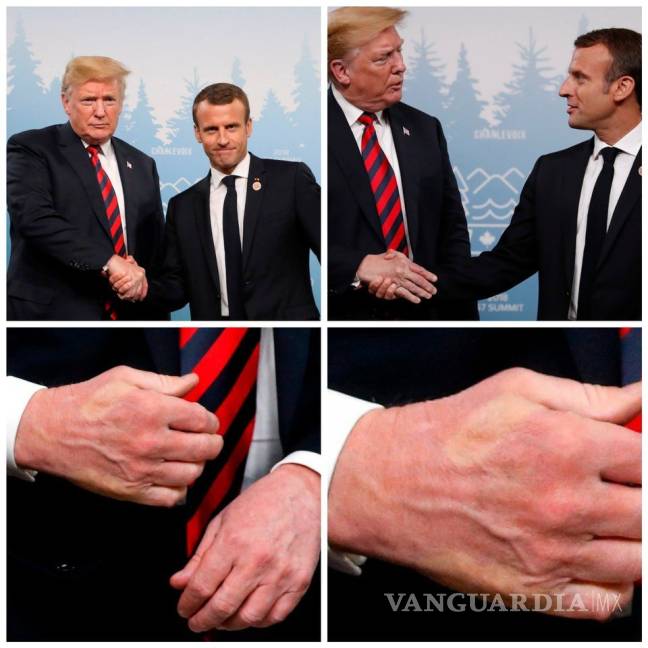 $!Macron, presidente de Francia, dejó marcada la mano de Trump en saludo