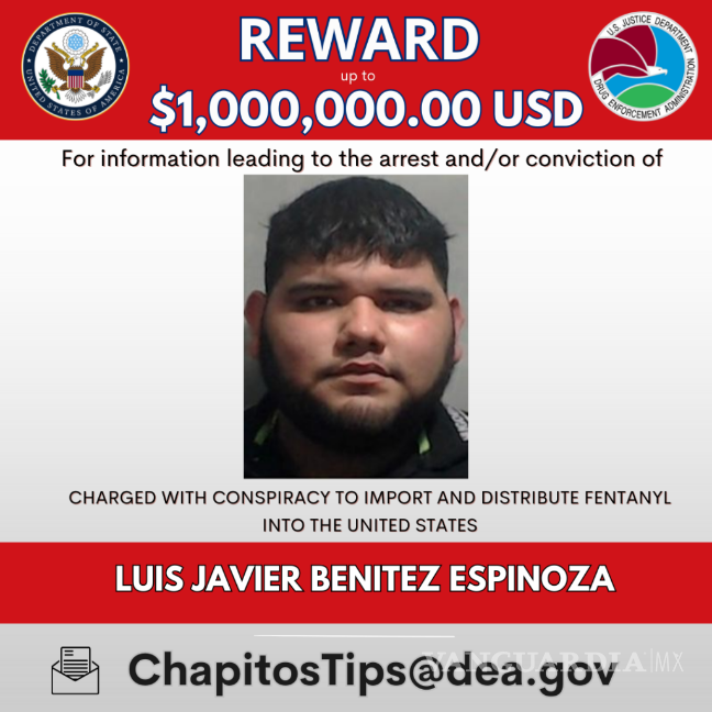 $!Ficha de recompensa de Luis Javier Benítez Espinoza.