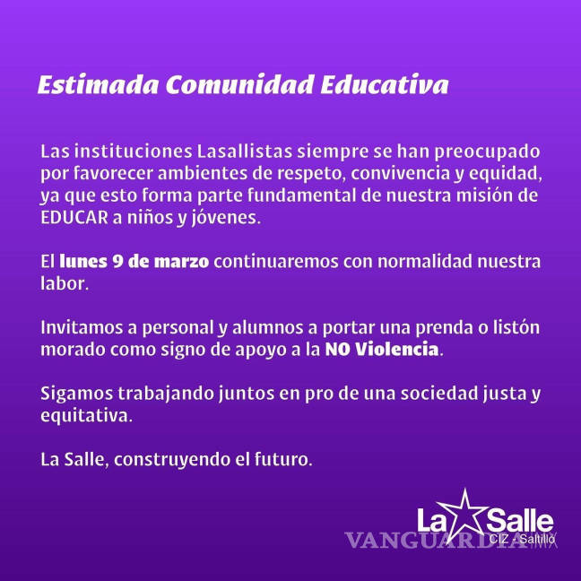 $!Colegio La Salle de Saltillo no suspenderá clases el 9 de marzo