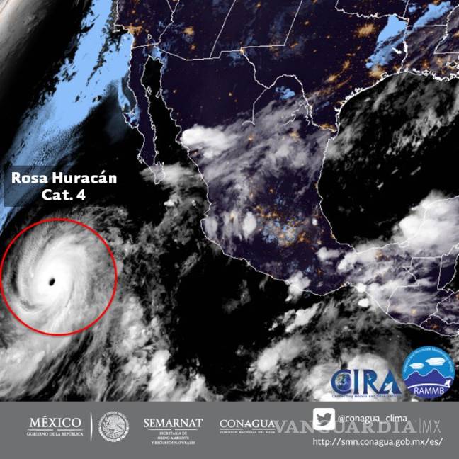 $!El huracán ‘Rosa’ ya es categoría 4 y se dirige hacia Los Cabos