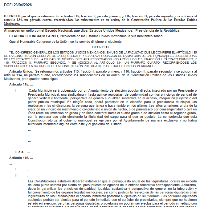 $!Publican en el DOF decreto del ‘Plan B’ de reforma electoral; entra en vigor el 24 de abril