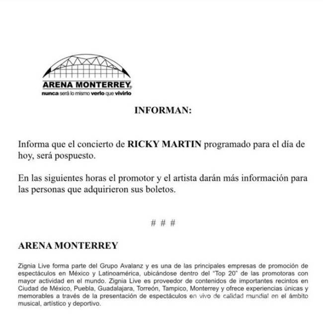 $!Ricky Martin cancela concierto en Monterrey y Torreón por Coronavirus