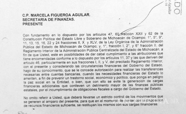 $!Revela oficio que exgobernador de Michoacán ordenó desvíos de dinero