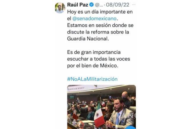 $!Senador que se pasó a Morena borró tuits en los que criticaba la ‘militarización’