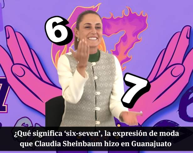 Presidenta realiza ‘six-seven’, la expresión viral del momento durante evento en Guanajuato.