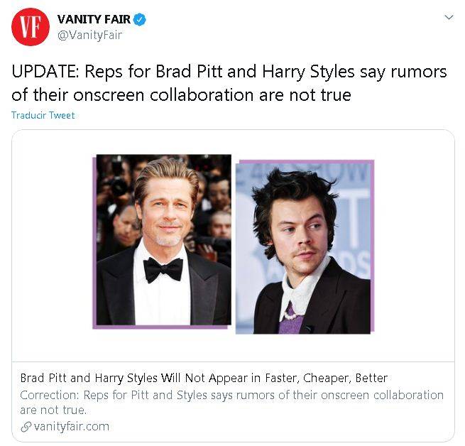 $!¡Falso, Brad Pitt y Harry Styles no protagonizarán un filme!