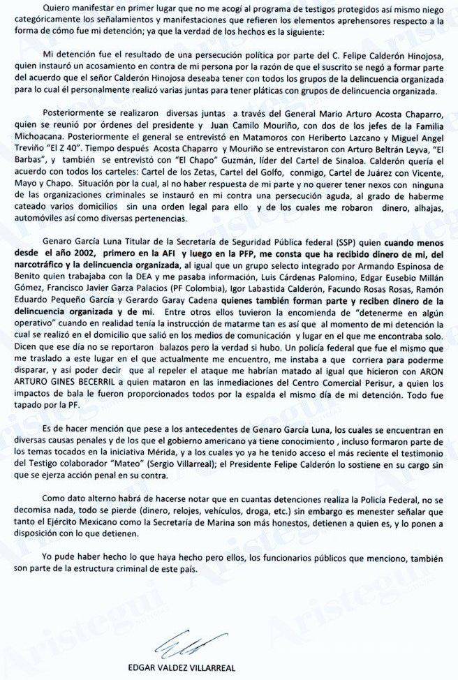 $!Esta fue la carta que “La Barbie” compartió en su momento a Grupo Reforma.