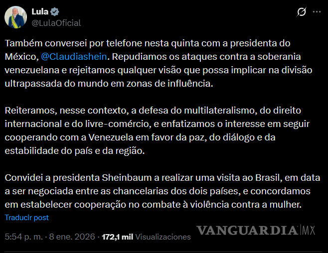 $!El presidente de Brasil, Luiz Inácio Lula da Silva, informó en redes sociales que sostuvo una llamada con su homóloga de México, Claudia Sheinbaum.