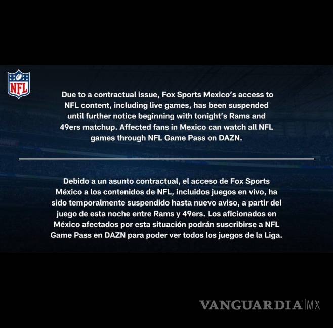 $!Este fue el comunicado que lanzó la NFL sobre el asunto con Fox Sports México.