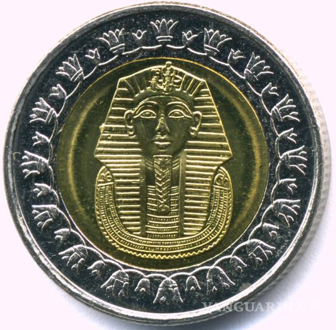 $!Moneda del rey Tutankamón, anverso bimetálico de una libra egipcia.