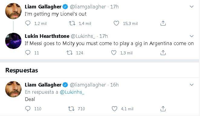 $!¡Prometer no empobrece..! Liam Gallagher ofrece concierto si Messi firma con el Manchester City