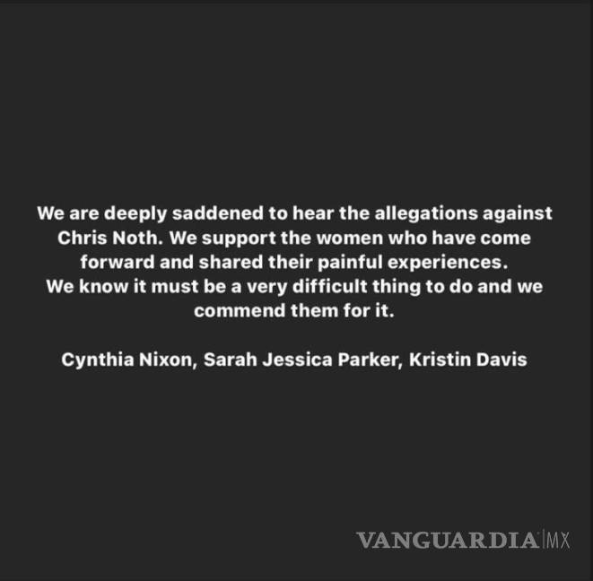 $!El comunicado fue publicado por Sarah Jessica Parker, Cynthia Nixon y Kristin Davis a través de redes sociales.