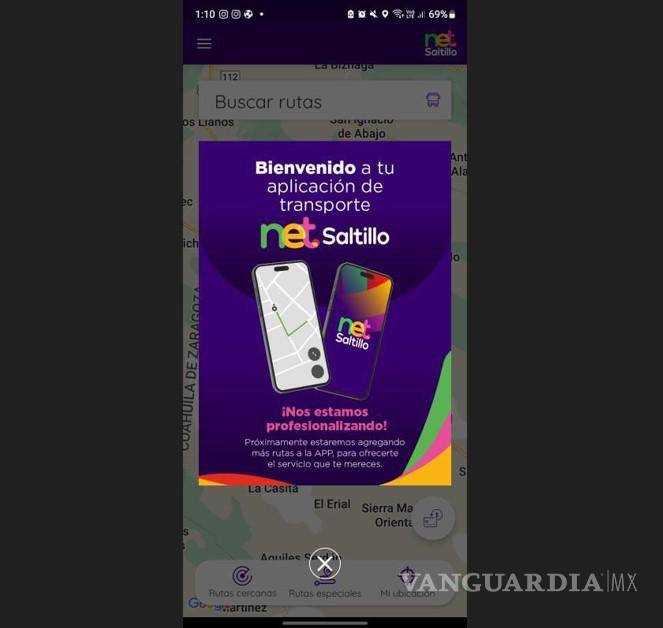 $!”Próximamente estaremos agregando más rutas a la APP”... reza el mensaje de la app del NET, cosa que no sucedió.