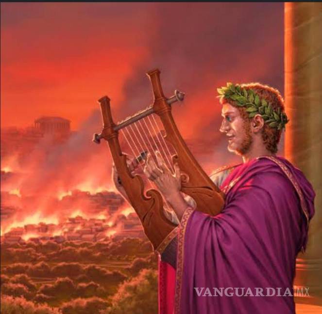 $!Nerón tocando la lira mientras arde Roma.