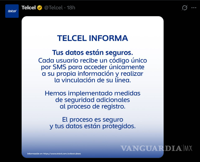 $!Telcel afirma que ‘tus datos están seguros’ ante denuncia de datos de usuarios expuestos
