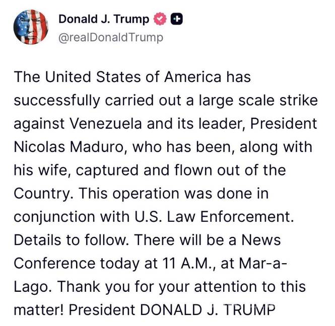 $!Trump anuncia captura de Nicolás Maduro y su esposa tras ataque contra Venezuela