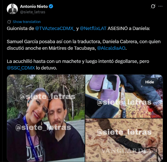 $!Guionista de TV Azteca y Netflix asesina a su pareja e intenta quitarse la vida