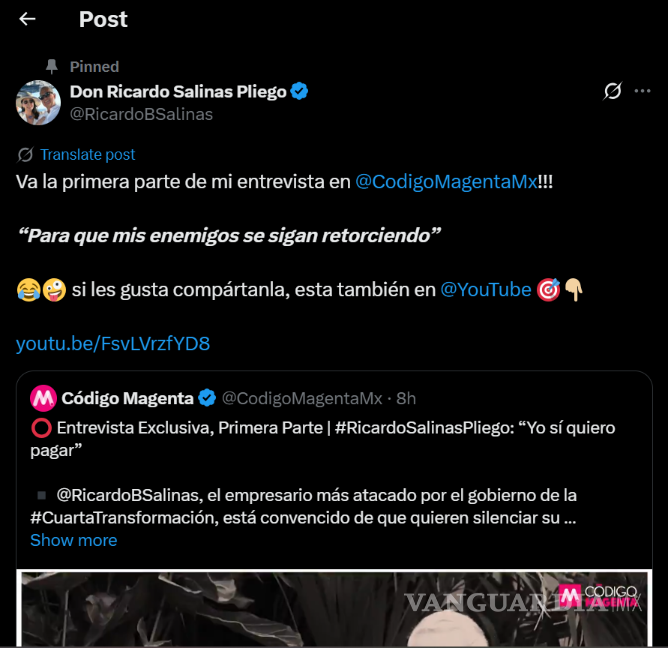 $!Ricardo Salinas Pliego revela que demandó a López Obrador por incumplimiento de contrato y acusa persecución fiscal