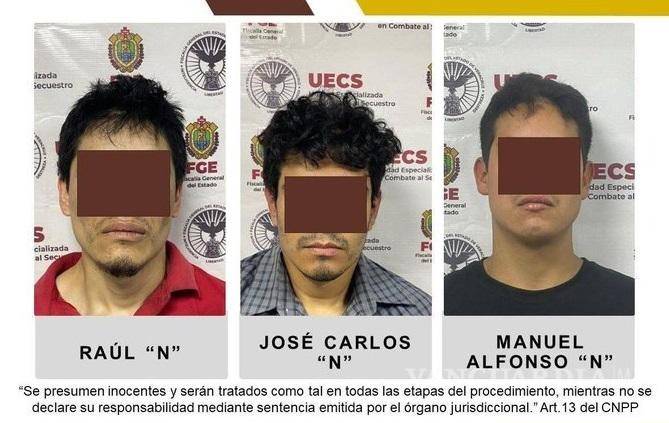 $!Raúl ‘N’, Manuel Alfonso ‘N’ y José Carlos ‘N’, fueron detenidos por su supuesta participación en la desaparición de Sara Hilda