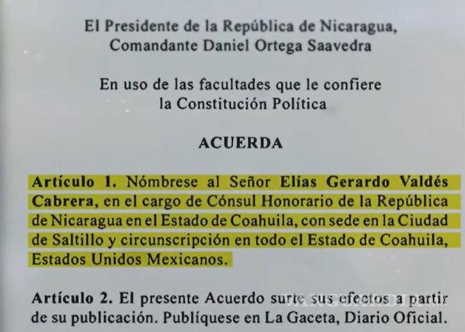 $!Gerardo Valdés Cabrera fue designado por Daniel Ortega, presidente de la República de Nicaragua.