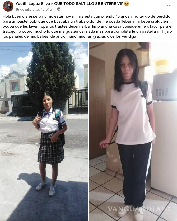 $!La madre de Marlen pidió ayuda en Facebook para conseguir un pastel y pañales, ofreciendo servicios de limpieza.