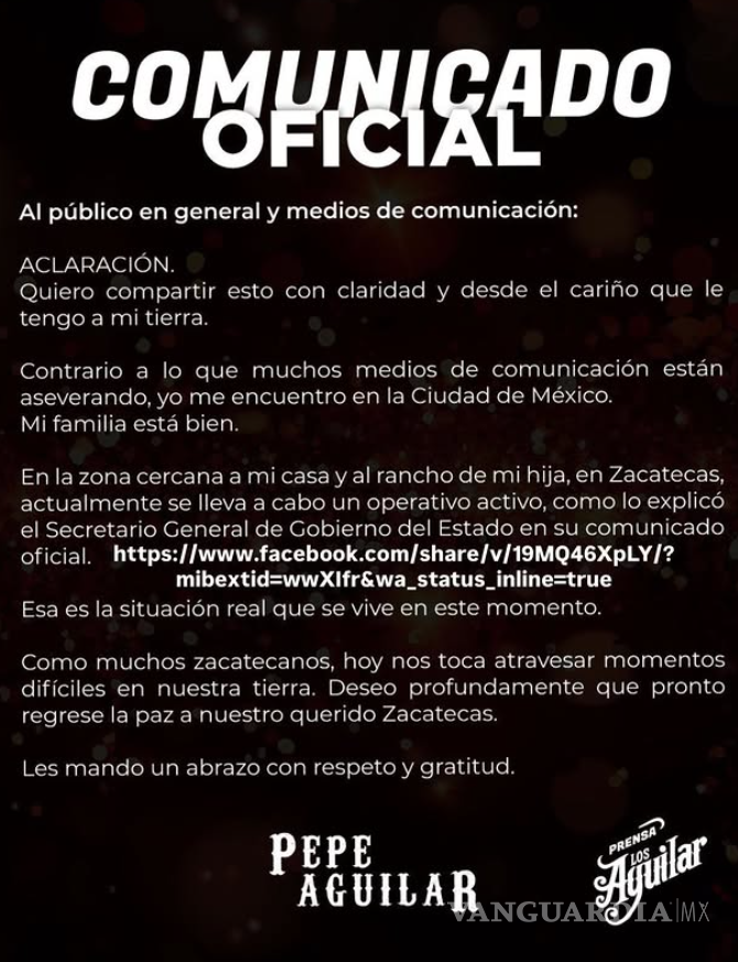 $!Detienen célula criminal tras ataque armado cerca de propiedad de Pepe Aguilar en Zacatecas