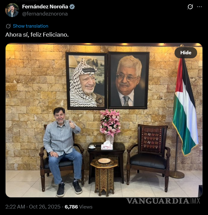 $!‘Vine a manifestar mi solidaridad’: Gerardo Noroña rompe en llanto al hablar de Palestina