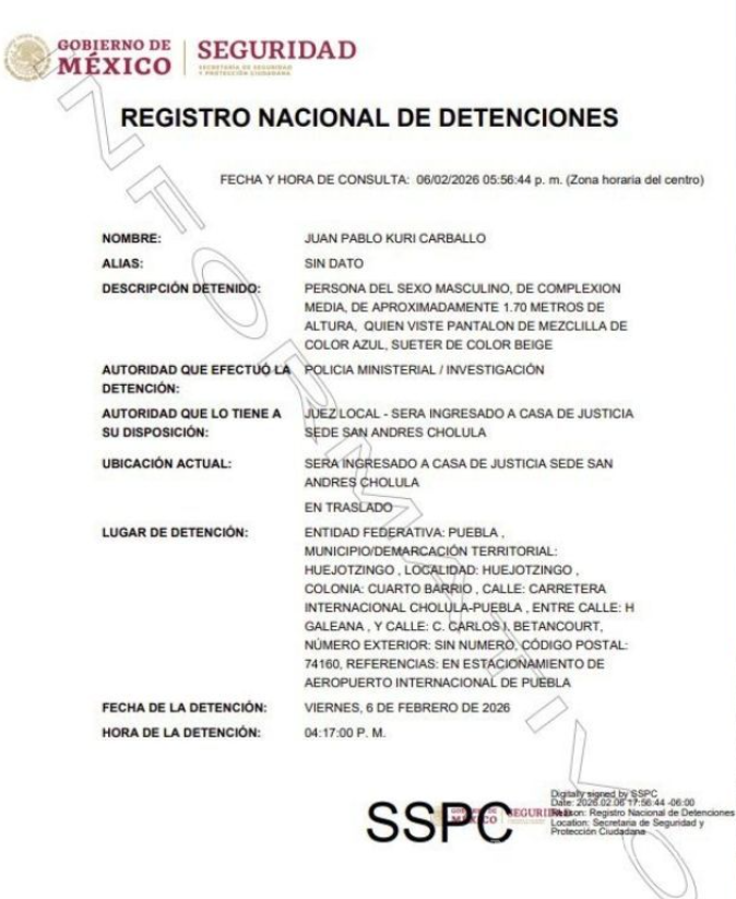 $!Detienen a Juan Pablo Kuri Carballo, exdirigente del PVEM, por denuncia de violencia familiar en Puebla