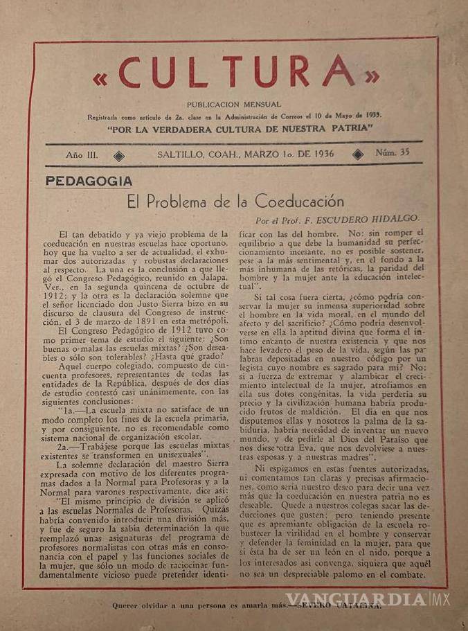 $!El editorial “El Problema de la Coeducación” reflejaba el choque entre tradición y modernización educativa.