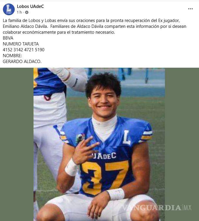 $!Su familia solicita apoyo económico para cubrir los gastos médicos, mientras la comunidad universitaria y deportiva de Saltillo se moviliza en solidaridad.
