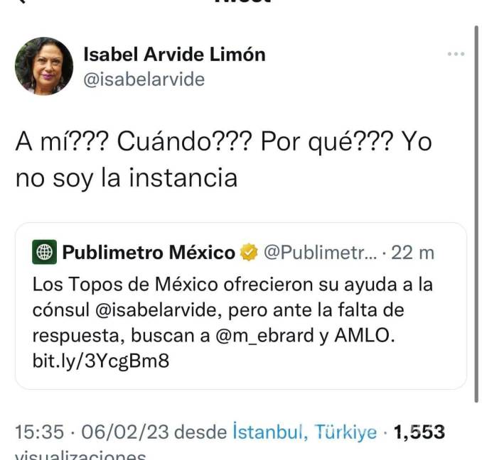 $!Tunden a Isabel Arvide por desconocer si rescatistas mexicanos llegaron a Turquía