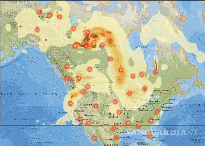 $!Mapa de los incendios en el norte del continente