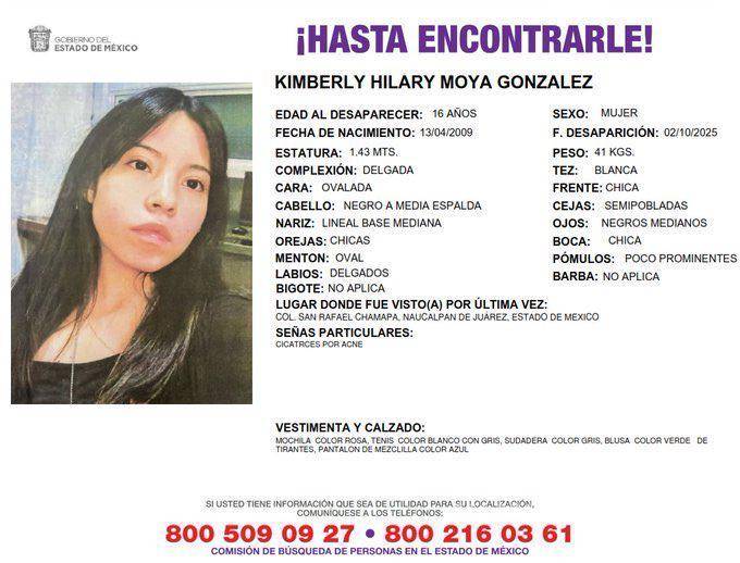 $!Vinculan a proceso a dos hombres por la desaparición de la joven de 16 años, Kimberly Moya, en Naucalpan