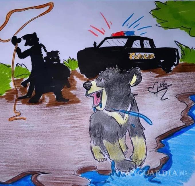 $!Circula este dibujo en redes sociales de Monclova, la sociedad indignada por muerte de una cría de oso en la colonia Santa Cecilia.