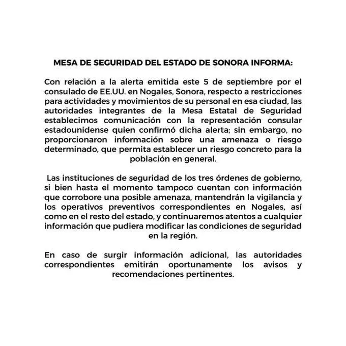 $!E.U emitió alerta de seguridad en Nogales, Sonora, por posibles amenazas
