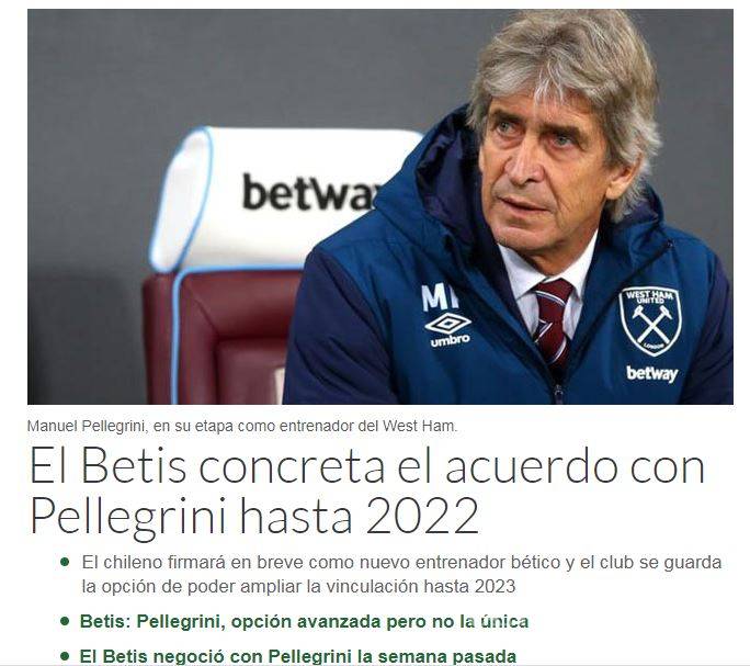 $!A la próxima 'Piojo'; Manuel Pellegrini sería el técnico del Betis