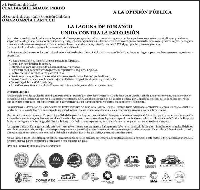 $!Para pedir que se aplique la ley, grupos empresariales se unen en la solicitud de una mayor seguridad.