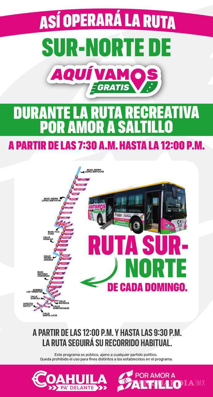 $!Saltillo: así será el ajuste de las rutas troncales gratuitas durante la Ruta Recreativa