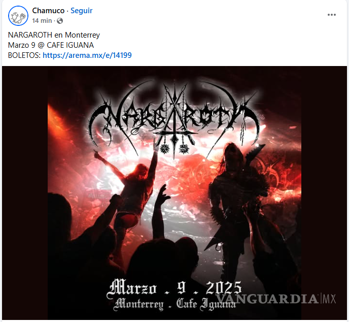 $!Anuncio Nargaroth en Monterrey, de la página de Facebook “Chamuco”