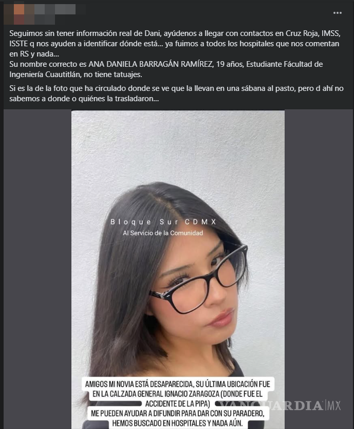 $!¿Dónde está Ana Daniela Barragán? Encontraron su teléfono tras explosión de pipa en Iztapalapa