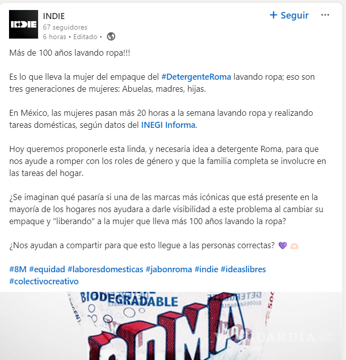 $!Jabón Roma y género: Colectivo propone renovar imagen de marca para ‘liberar a la mujer’ este 8M