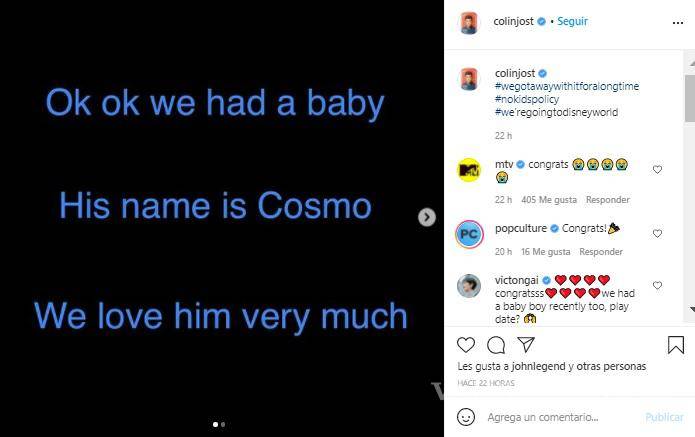 $!Colin Jost confirmó el nacimiento de su primogénito en su cuenta de Instagram, en donde agradeció que respetaran su privacidad.