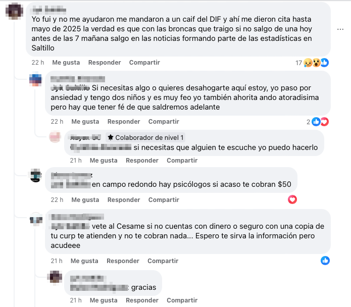 $!Una usuaria del grupo relata su propia experiencia con servicios psicológicos, destacando la dificultad de acceder a ayuda oportuna.