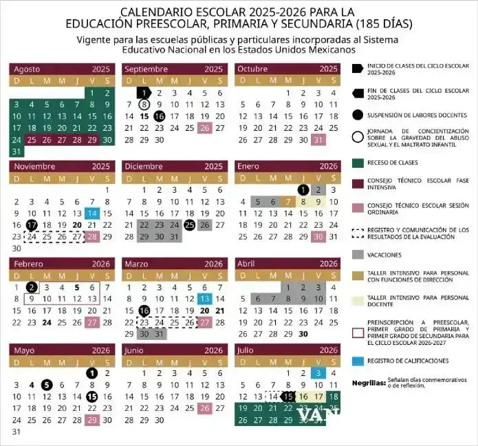 $!Calendario escolar del ciclo 2025-2026.