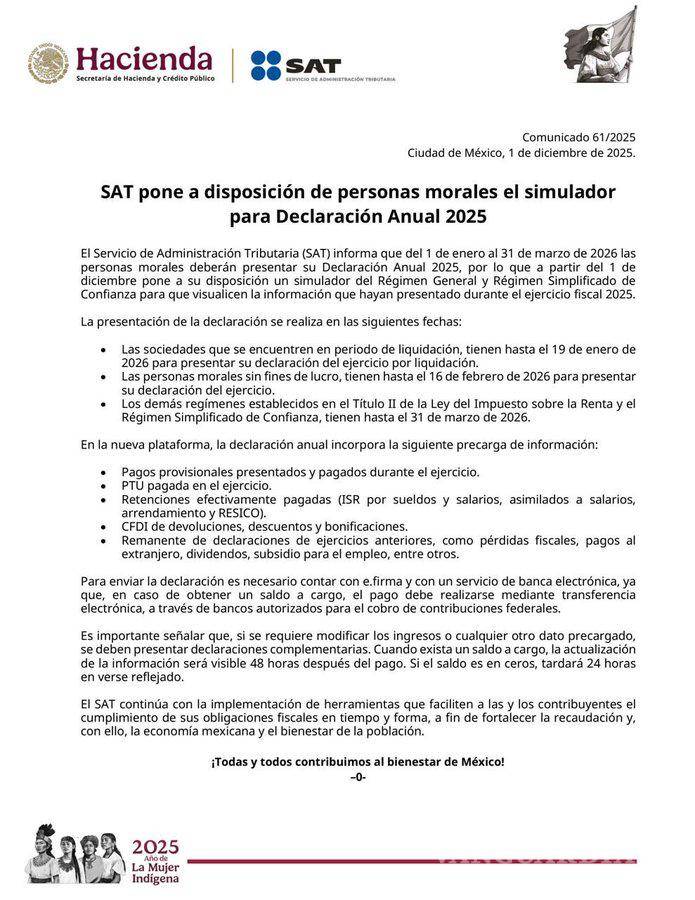 $!SAT activa simulador para la declaración anual de personas morales: fechas y todo lo que debes saber
