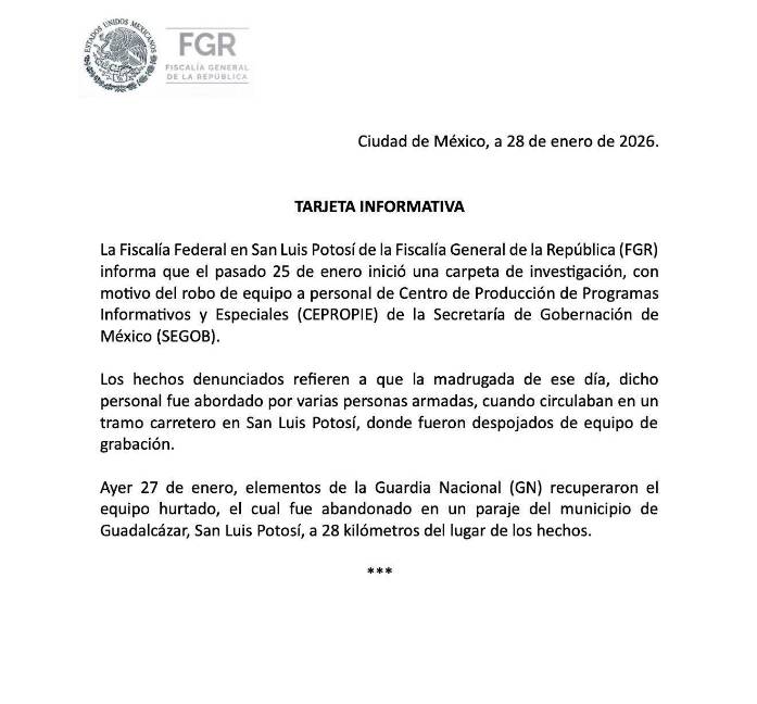 $!Roban equipo a Cepropie en carretera de San Luis Potosí y lo encuentran abandonado; confirma FGR