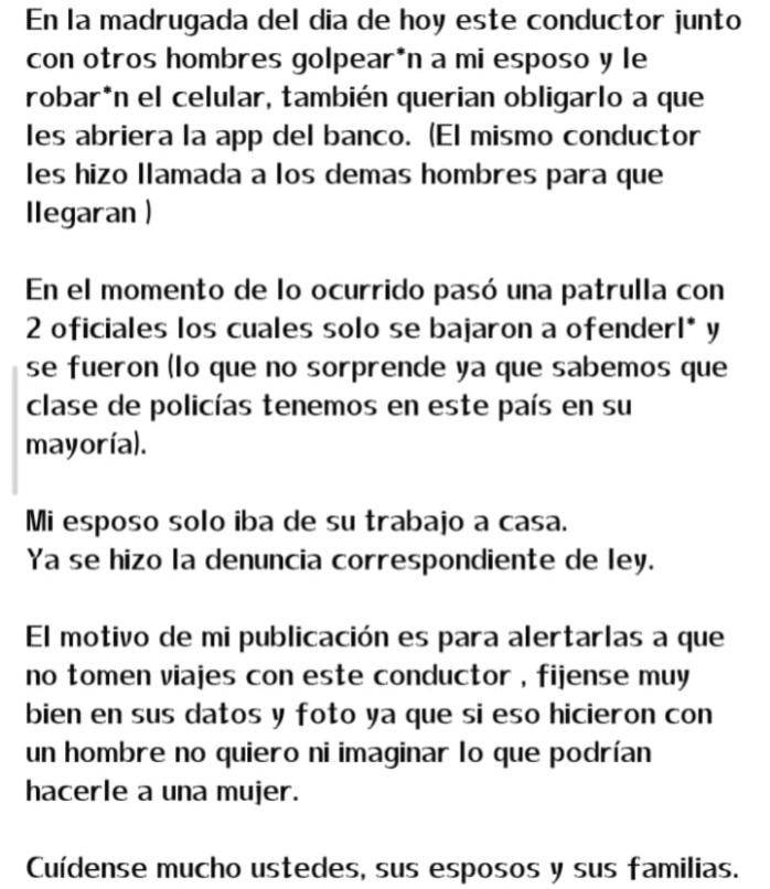 $!La denuncia fue difundida a través de redes sociales, donde la usuaria aseguró que ya presentó una querella formal ante las autoridades.